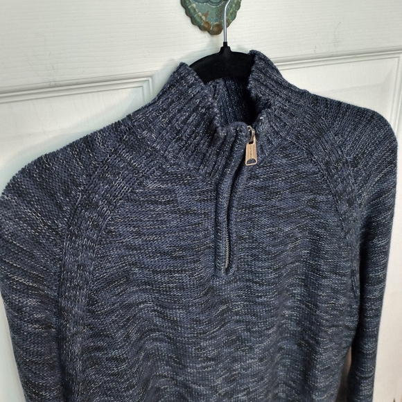 Lucky Brand Men's Quarter Zip Chunky Knit Neck Jumper Sweater Blue Medium Preppy - Picture 4 of 10
